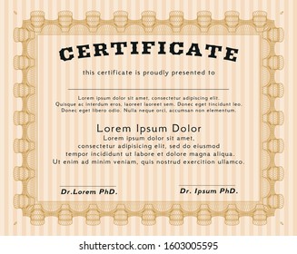 Orange Awesome Certificate template. Vector illustration. With quality background. Money style design. 