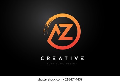 Orange AZ Circular Letter Logo with Circle Brush Design and Black Background.