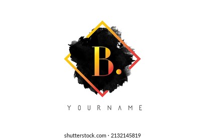 Diseño del logotipo de la letra naranja B con un marco cuadrado de gradiente y trazo blanco.