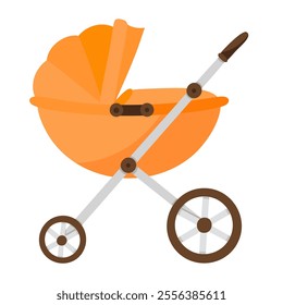 Orange baby stroller vector illustration. Perambulator, pram, pushchair, buggy, carriage clip art