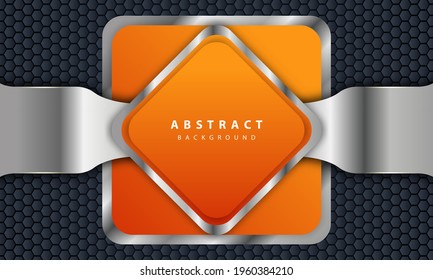 Orange background with 3D style. Rectangle background with a combination of hexagon and silver lines.