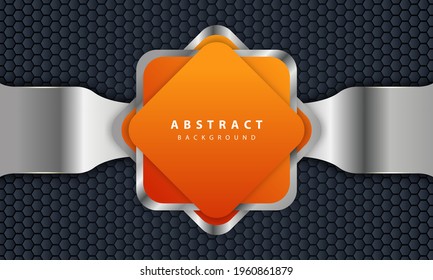 Orange background with 3D style. Rectangle background with a combination of hexagon and silver lines.