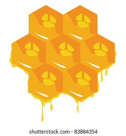 Orange background about honeycombs. Vector