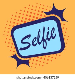 Orange background with abstract gadget and selfie text