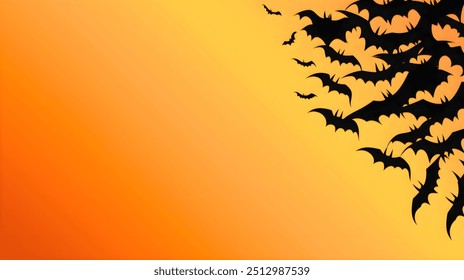 Orange background with bats on a side,space to write text,illustration,halloween theme