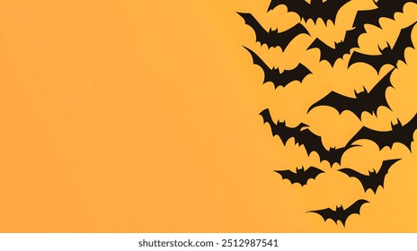 Orange background with bats on a side,space to write text,illustration,halloween theme