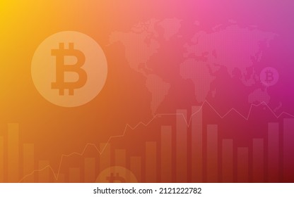 orange background, Bitcoin crypto currency illustration vector for page, logo, card, banner, web and printing.