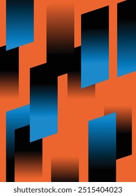 Orange background with blue rectangular grid motif.