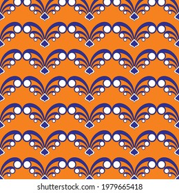 orange background with blue repeated abstract pattern