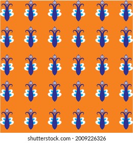 orange background with blue repeated abstract pattern for fabric, texture, cover, ceramic and etc