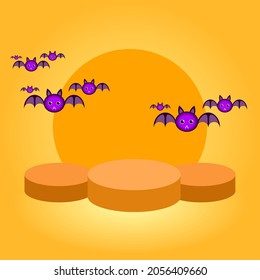 orange background circle podium with cute bat purple illustration. for product sale background