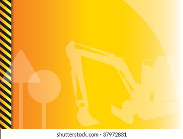 Orange background with construction symbols.