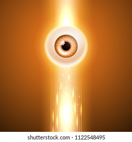 Orange background with eye and binary code.