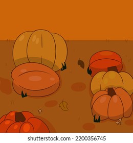 Orange background and field of halloween pumpkins illustration