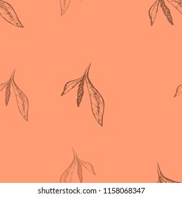 orange background, flower with two leaves in the graph, suitable for drawing cards and wallpapers