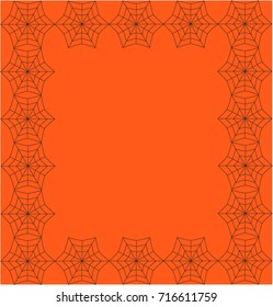 Orange background framed with the spiderweb. Vector template with space for  text.  Halloween invitation or greeting card.
