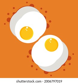 Orange background with fried eggs. Vector illustration with two eggs.