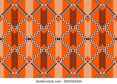 Orange background Geometric ethnic oriental ikat seamless pattern traditional Design for background,carpet,wallpaper,clothing,wrapping,Batik,fabric,Vector illustration.embroidery style.