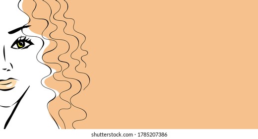 orange background with girl curly long hair red color