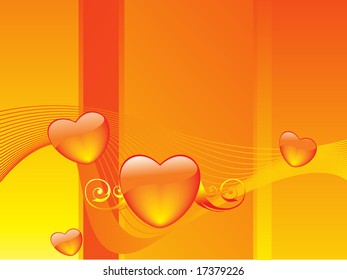orange background with glossy heart, illustration