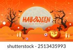 Orange background Halloween banner template on spooky elements. Perfect as website background or Halloween themed banner design.