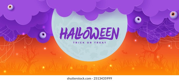 Orange background Halloween banner template on spooky elements. Perfect as website background or Halloween themed banner design.