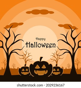 orange background halloween day greeting design. pumpkin ghost design.