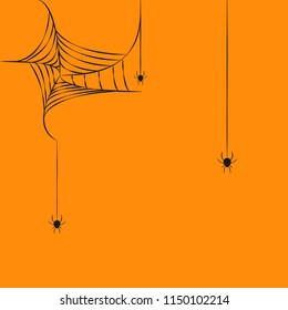 Orange background for Halloween. Vector illustration of spiders