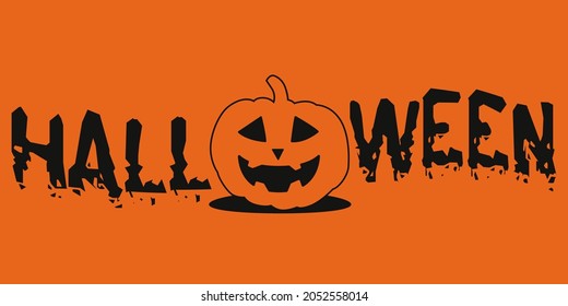 Orange background and Halloween word with pumpkin instead of letter "O".