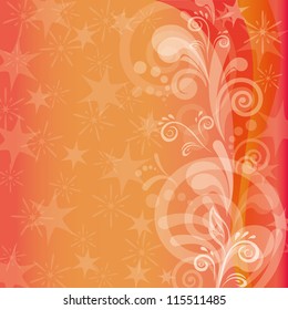 Orange background for holiday design with white floral patterns and stars. Eps10, contains transparencies. Vector