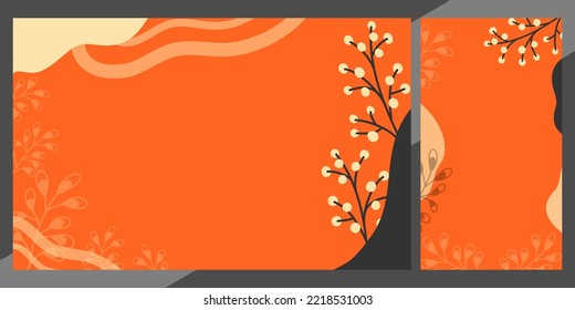 Orange background Horizontal and Vertical branch, leaves decoration wallpaper vector Abstract illustration 