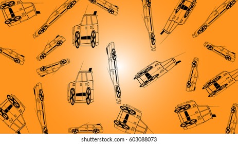 Orange background with many off road cars - vector illustration