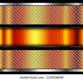 Orange background metallic with interesting pattern, vector metal shiny background