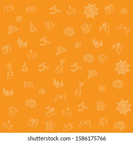 Orange background with new year icons. vector freehand drawing pattern. backdrop and wallpaper.

