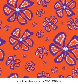 Orange background with original flowers, seamless, vector, card
