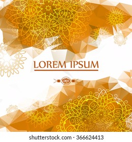 orange background with polygon mandala. Geometric circle element. Film, Indian, turkish, Arabic, chinese, ottoman motifs. For the design of invitations, postcards. template for business.