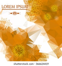orange background with polygon mandala. Geometric circle element. Film, Indian, turkish, Arabic, chinese, ottoman motifs. For the design of invitations, postcards. template for business.