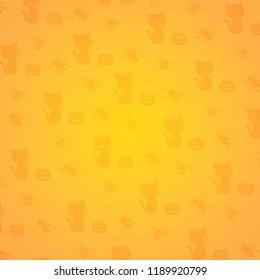 Orange background with pumpkin and cat. Halloween holiday background