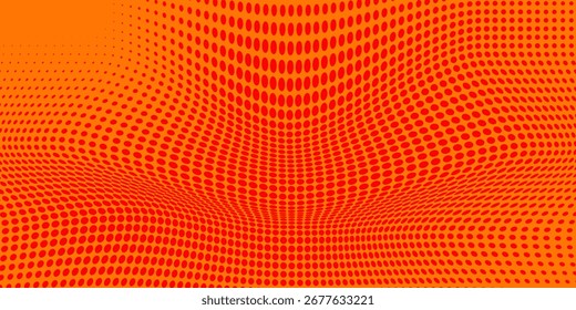 Plano de fundo laranja com padrão de meio-tom de pontos vermelhos.