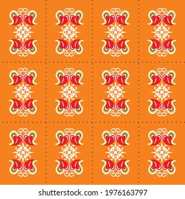 orange background with red floral abstract pattern