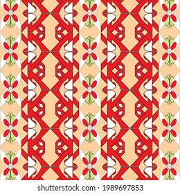 orange background with red tribe and floral pattern