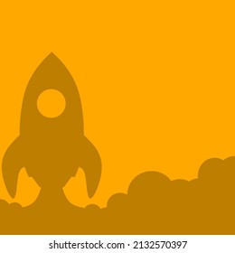 orange background with rocket and smoke silhouettes.