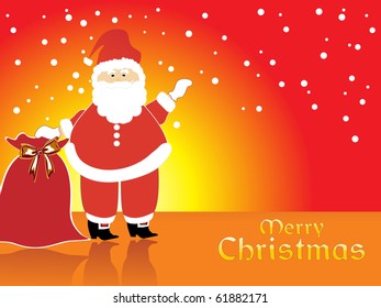 orange background with santa claus, gift bag