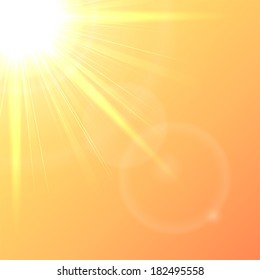 Orange background with shining Sun in a clear sky, illustration.