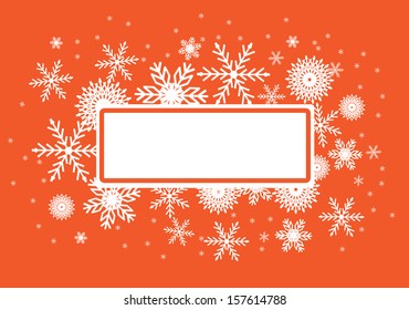 Orange background with snowflakes and copy space