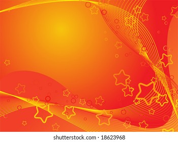 orangefarbener Hintergrund mit Sternen, Blasen und Welle