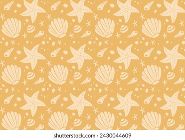 Orange background studded with hand-drawn shells