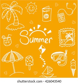 Orange background summer doodle with element holiday