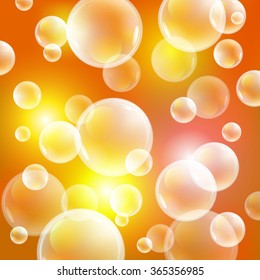 Orange background, sunny vector illustration. soap bubbles on a orange background art