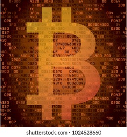 Orange background with symbol of bitcoin. Cryptocurrency and blockchain technology concept. Vector Illustration.